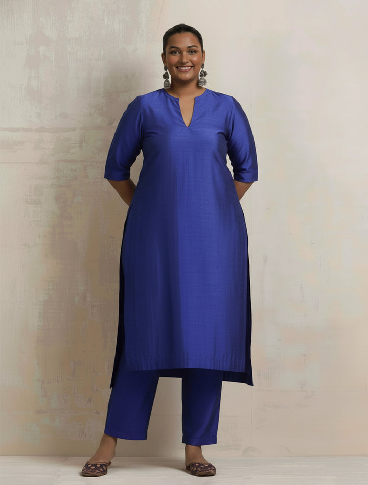 Blue Silk High Slit Kurta Set  | SHOBITAM