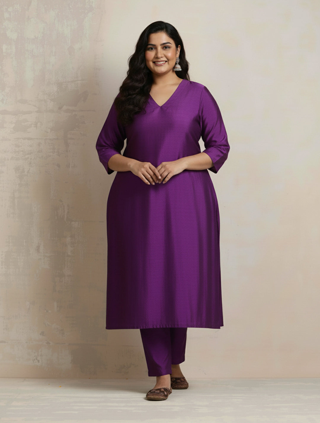 Purple Silk High Slit Kurta Set | SHOBITAM