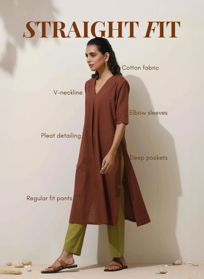 Brown Cotton Linen Kurta Pant Set | SHOBITAM