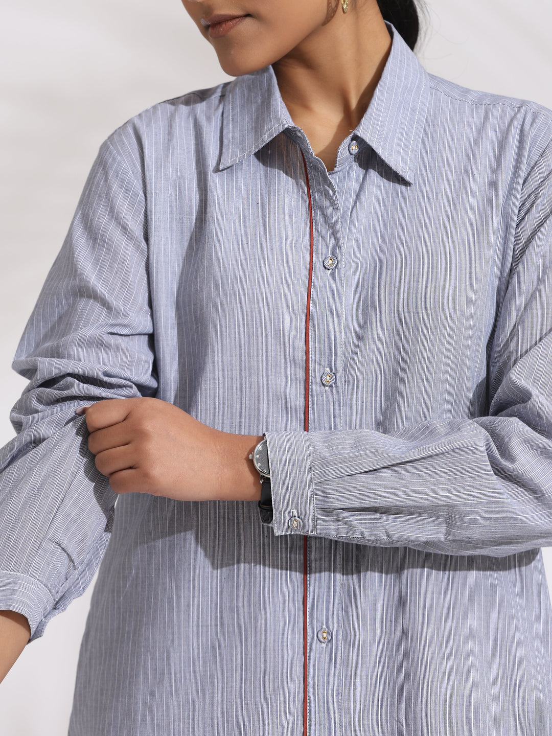 Grey Stripe Cotton Shirt Dress| SHOBITAM