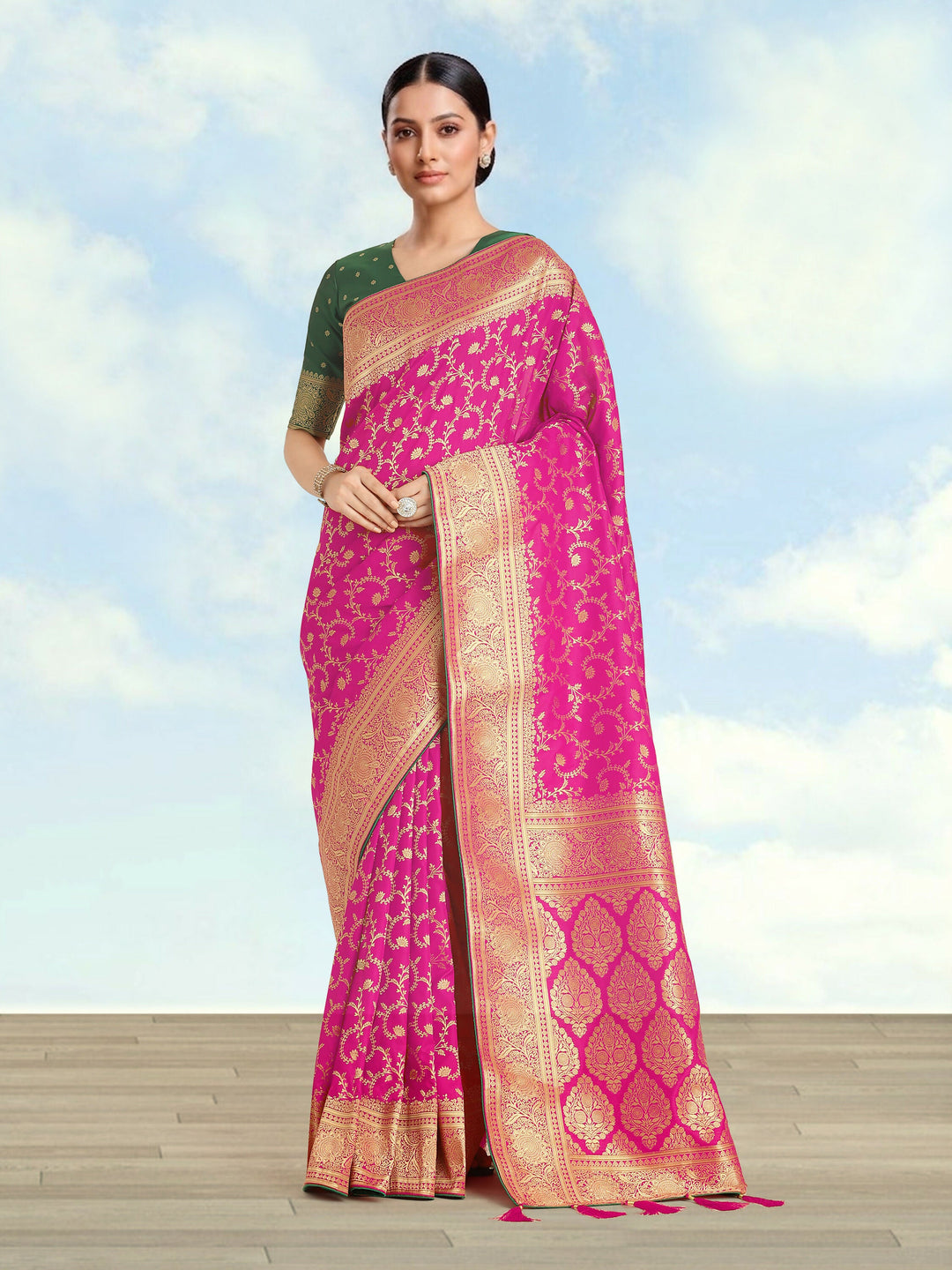 Rani Pink Color Banarasi Silk Saree  | SHOBITAM
