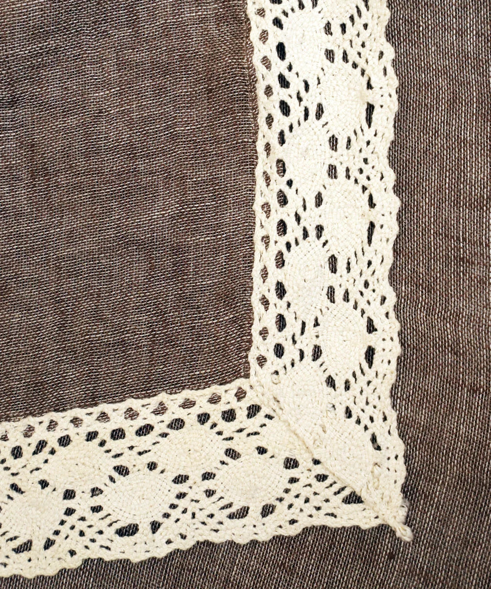 Brown Linen Gauze Solid Table Cloth with lace 60" x 90" | SHOBITAM