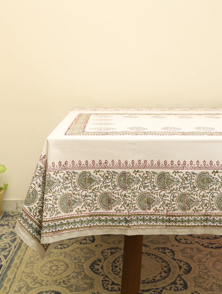 90 x 60 Off white & Maroon Hand Block Printed Cotton Table Cloth