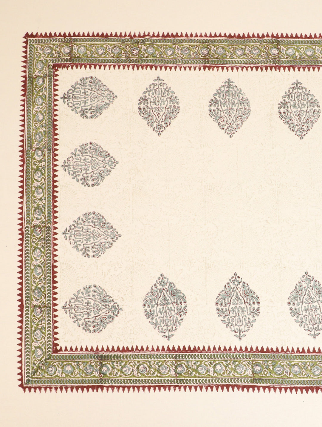 90 x 60 Off white & Maroon Hand Block Printed Cotton Table Cloth