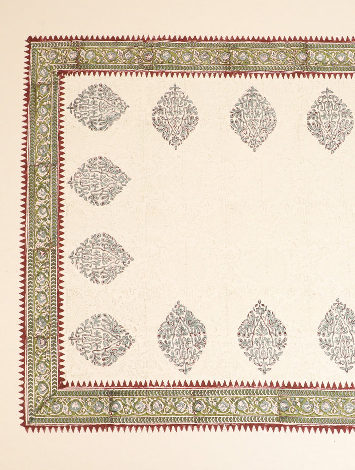 90 x 60 Off white & Maroon Hand Block Printed Cotton Table Cloth