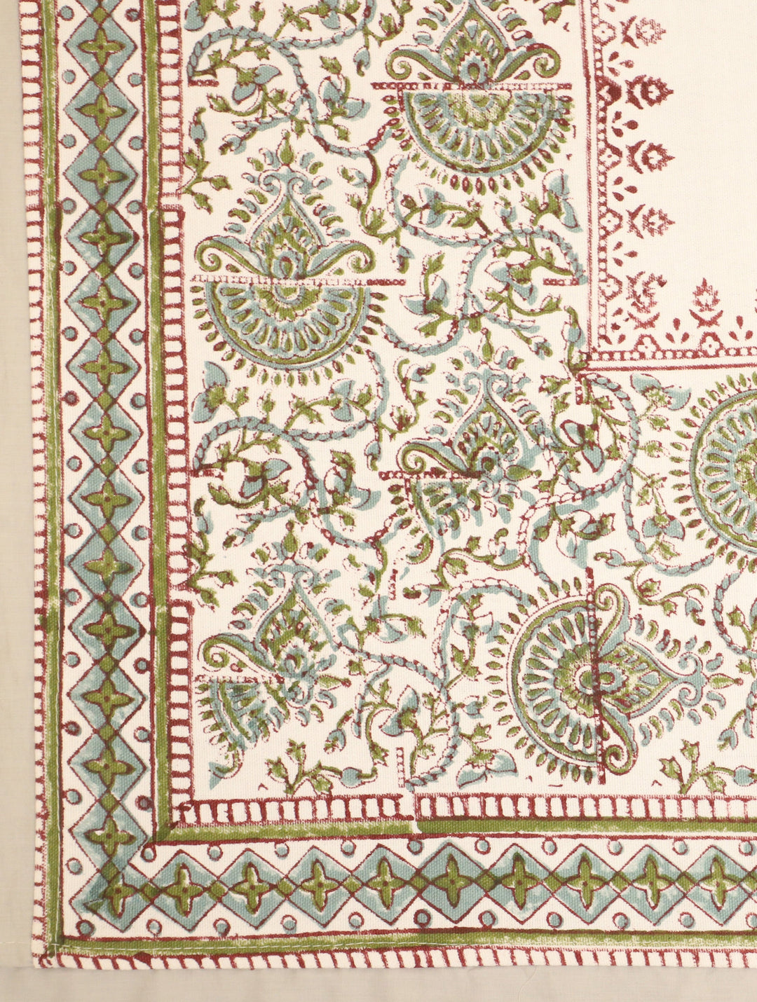 90 x 60 Off white & Maroon Hand Block Printed Cotton Table Cloth
