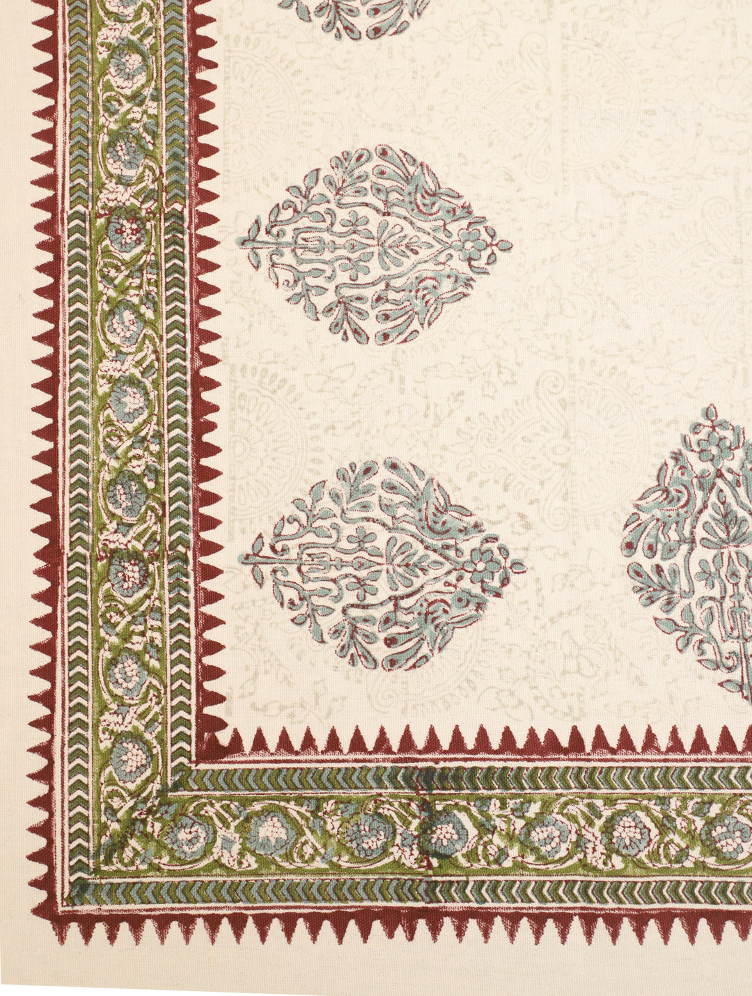 90 x 60 Off white & Maroon Hand Block Printed Cotton Table Cloth