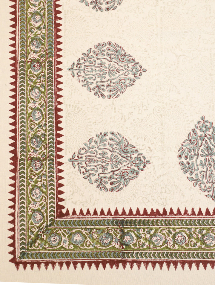 90 x 60 Off white & Maroon Hand Block Printed Cotton Table Cloth