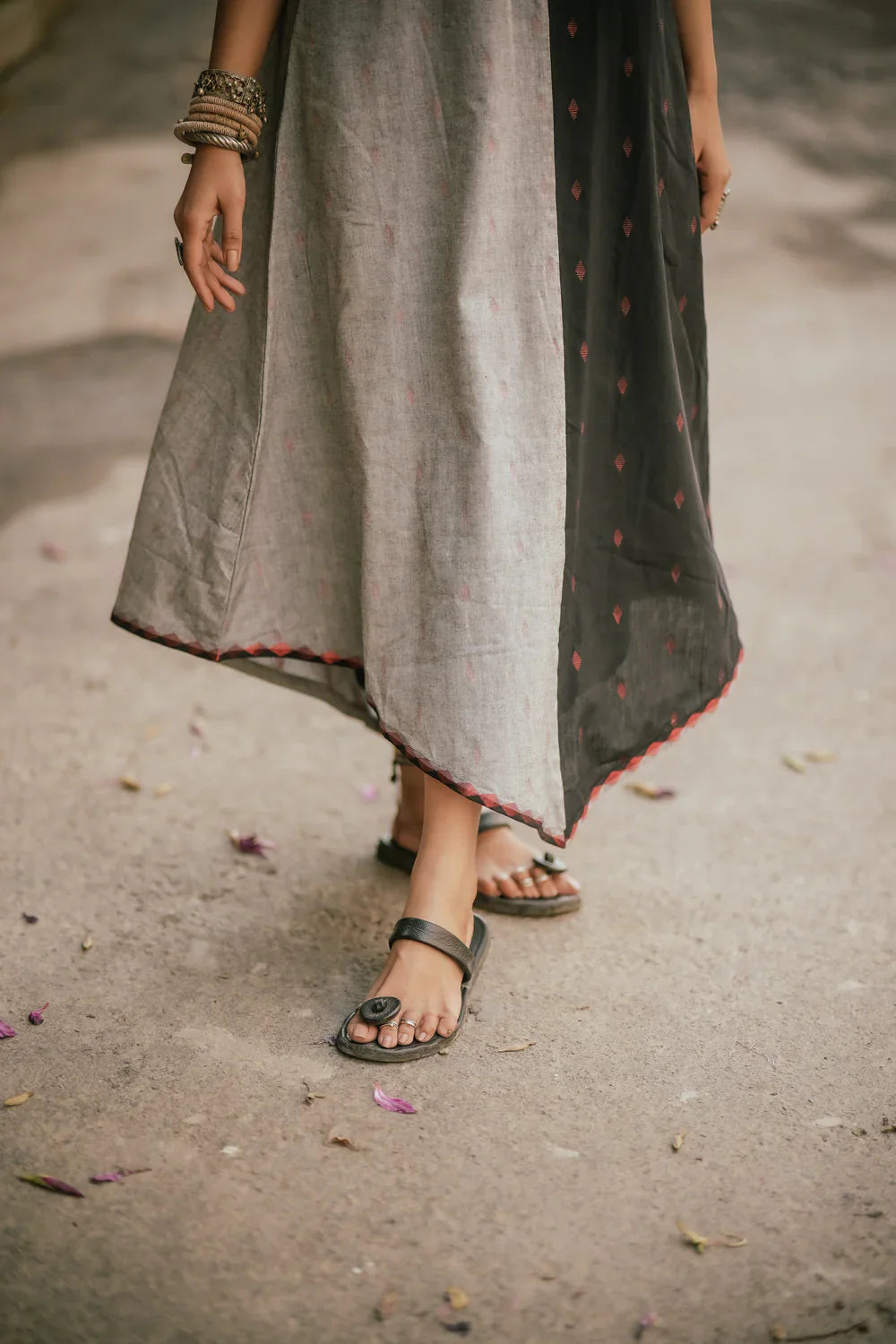 Charcoal Black and Grey Cotton Dress | SHOBITAM