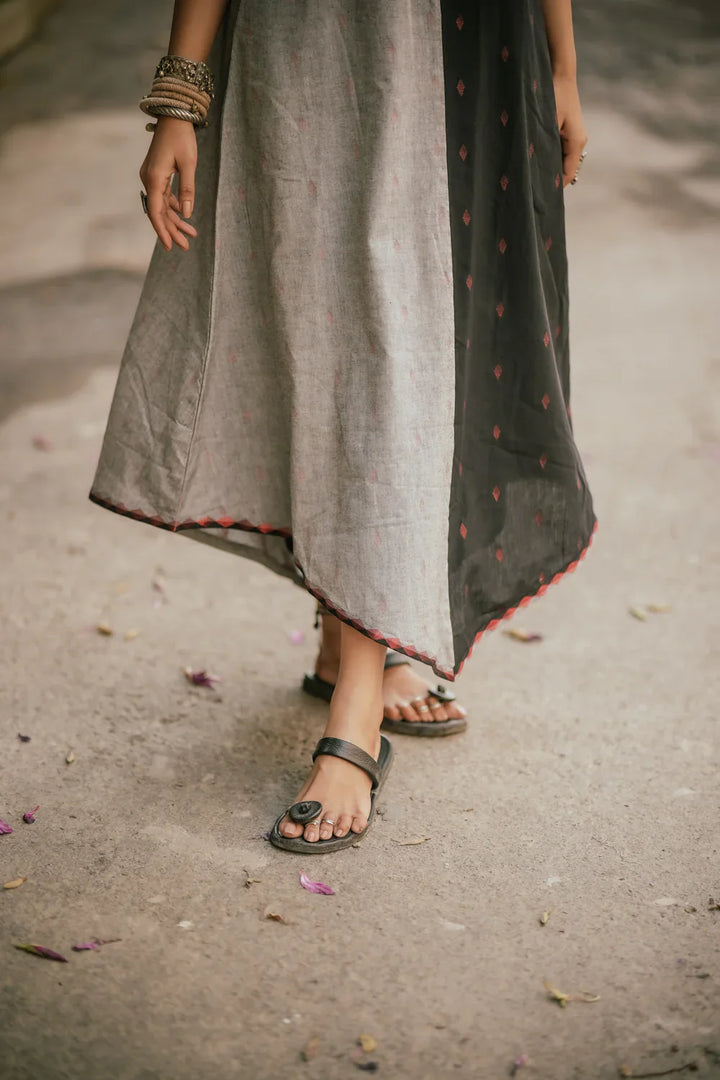 Charcoal Black and Grey Cotton Dress | SHOBITAM