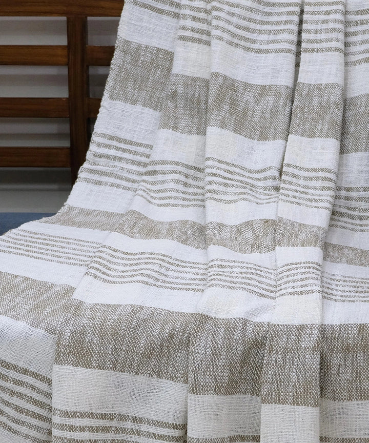 Cream & Light Brown Yarn Dye Cotton Handwoven Throw | SHOBITAM