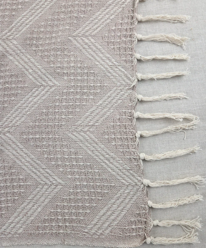 Light Brown Textured Yarn Dye Handwoven Cotton Sofa Throw | SHOBITAM