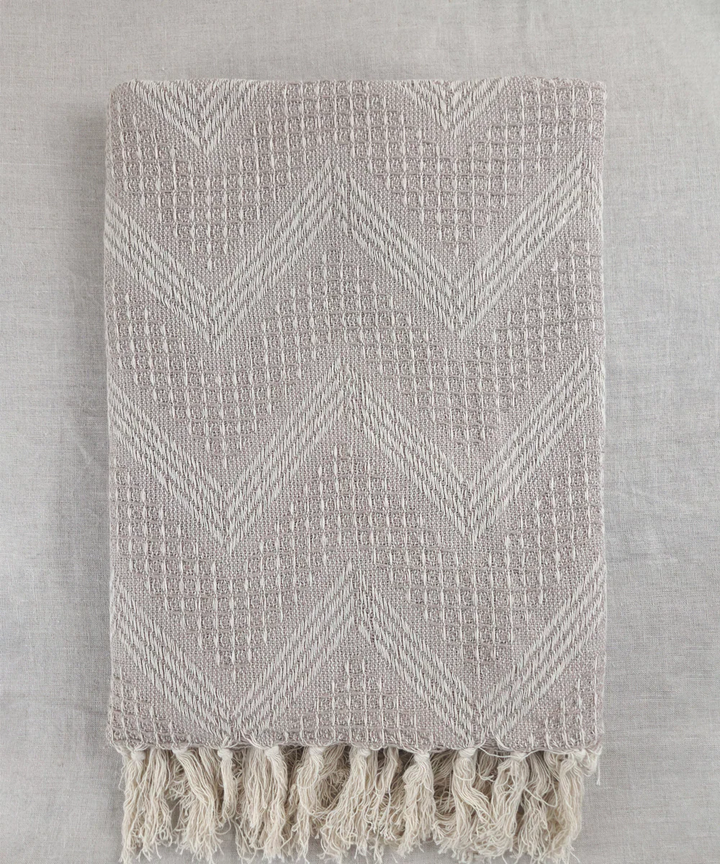 Light Brown Textured Yarn Dye Handwoven Cotton Sofa Throw | SHOBITAM