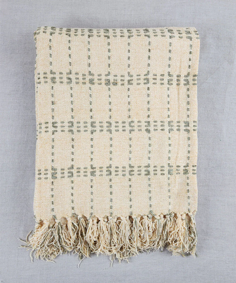 Cream & Charcoal Hand Woven Cotton Sofa Throw | SHOBITAM
