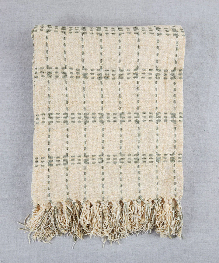 Cream & Charcoal Hand Woven Cotton Sofa Throw | SHOBITAM