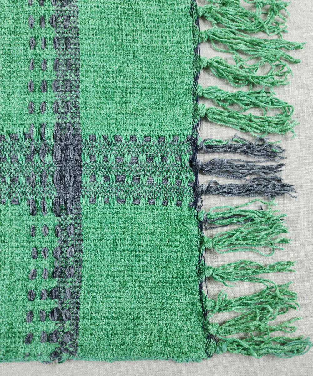 Green & Charcoal Hand-Woven Cotton Sofa Throw | SHOBITAM