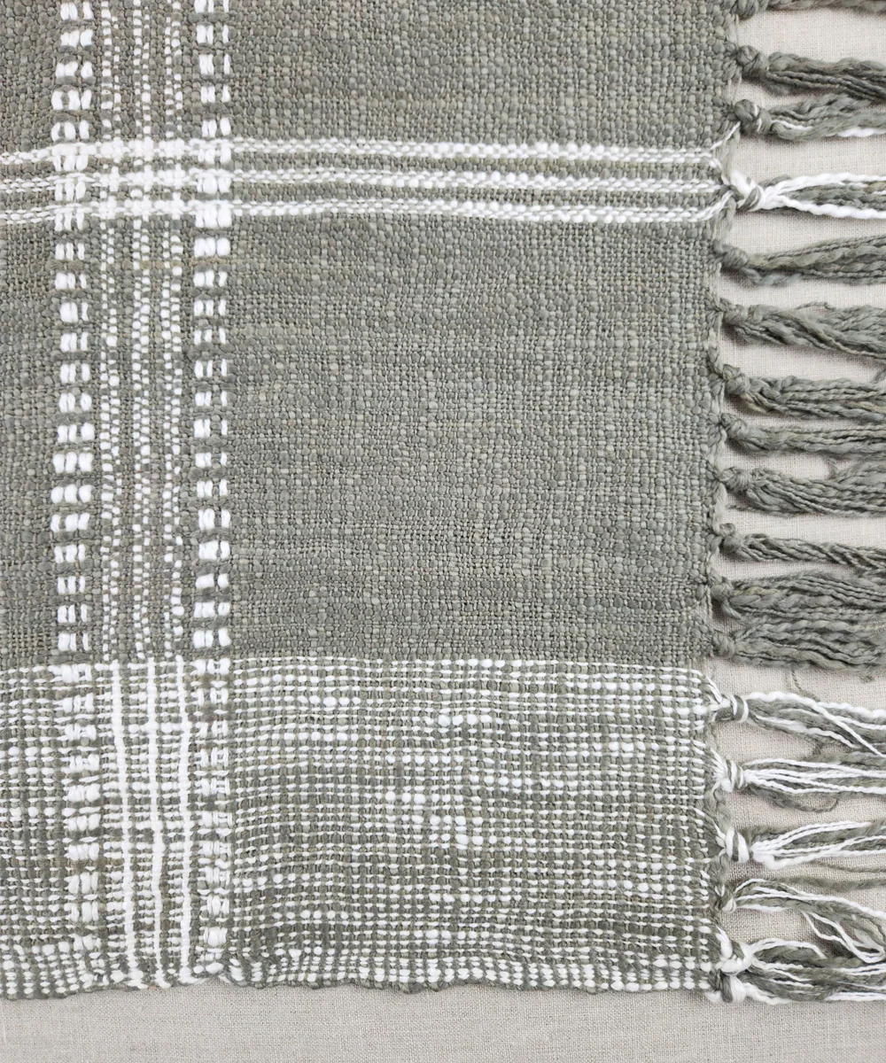 Dark Smoke & Off White Hand Woven Cotton Sofa Throw | SHOBITAM