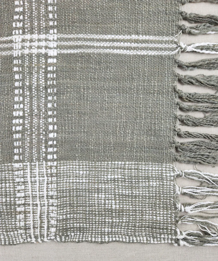 Dark Smoke & Off White Hand Woven Cotton Sofa Throw | SHOBITAM