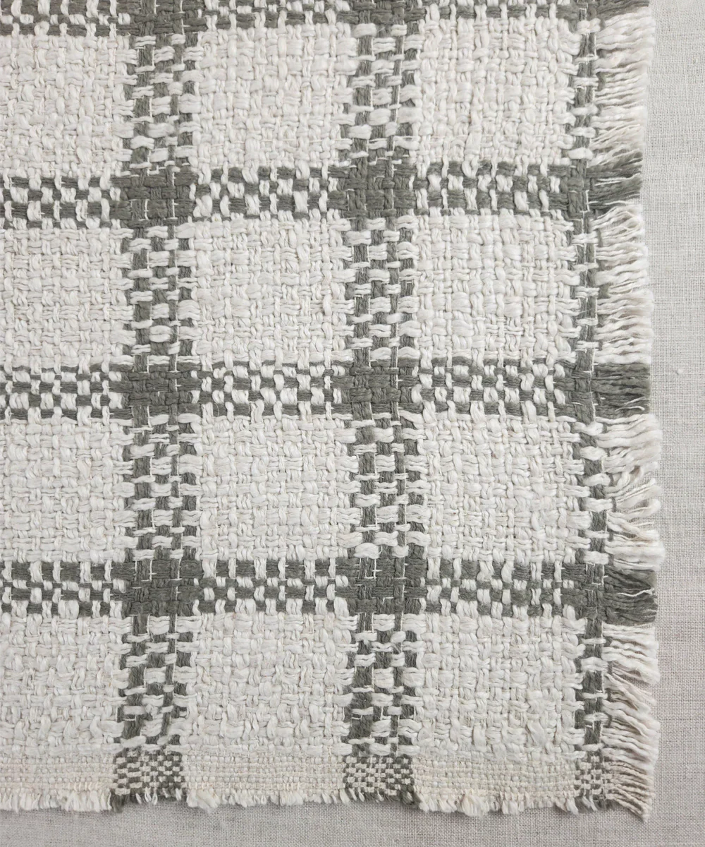 Ecru & Charcoal Yarn Dye Handwoven Cotton Sofa Throw | SHOBITAM