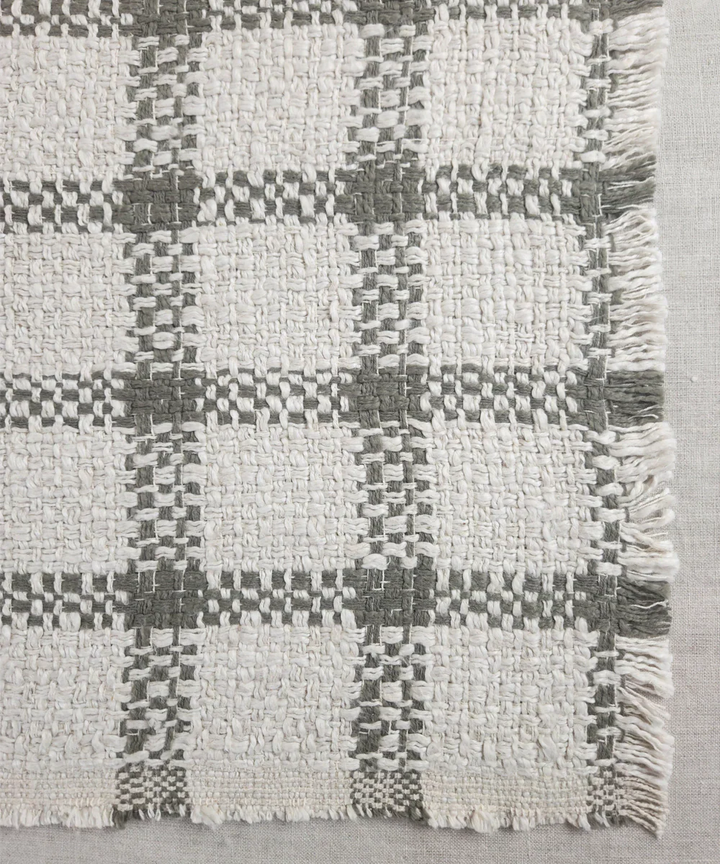 Ecru & Charcoal Yarn Dye Handwoven Cotton Sofa Throw | SHOBITAM