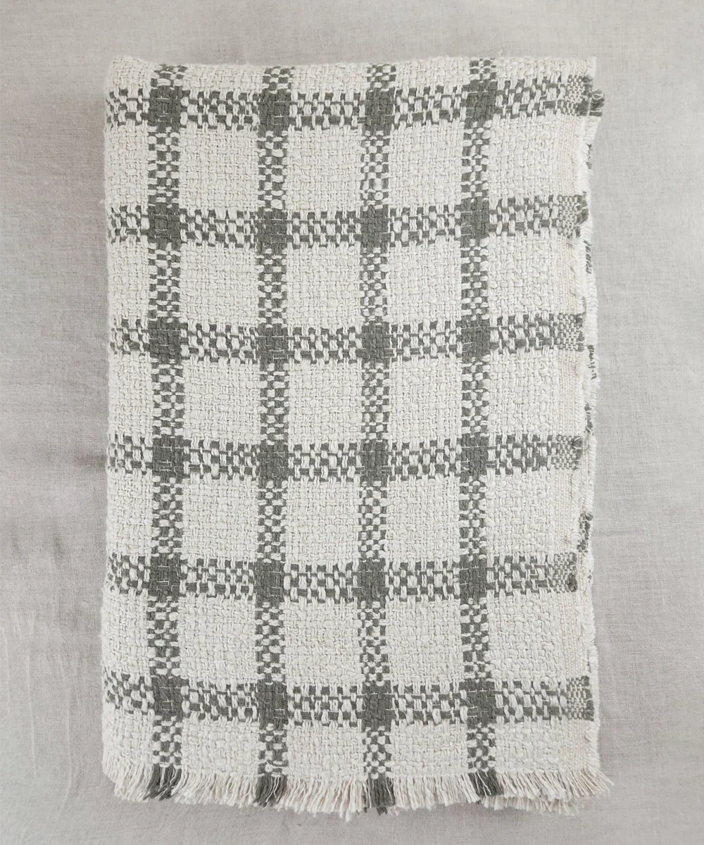 Ecru & Charcoal Yarn Dye Handwoven Cotton Sofa Throw | SHOBITAM