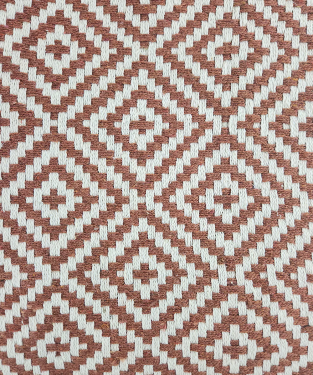 Ecru & Brown Diamond Yarn Dye Handwoven Cotton Sofa Throw | SHOBITAM