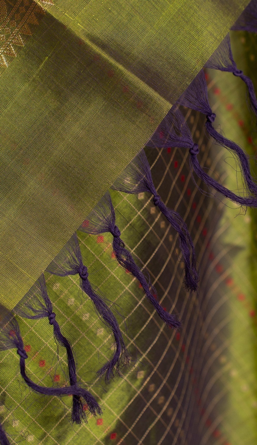 Green Handloom Kanchi Silk Cotton Dupatta Marugadham | SHOBITAM