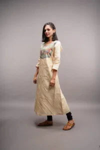 Pure Kosa Tussar Silk Kurti with Madhubani Handpainted Art with Leggings 2 piece set
