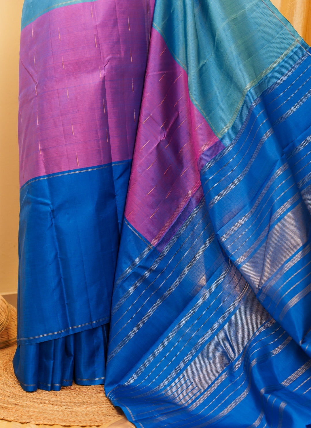 Blue and Purple Kanjivaram Handloom Mubbagam Pure Zari Saree Anika | SILK MARK CERTIFIED | SHOBITAM