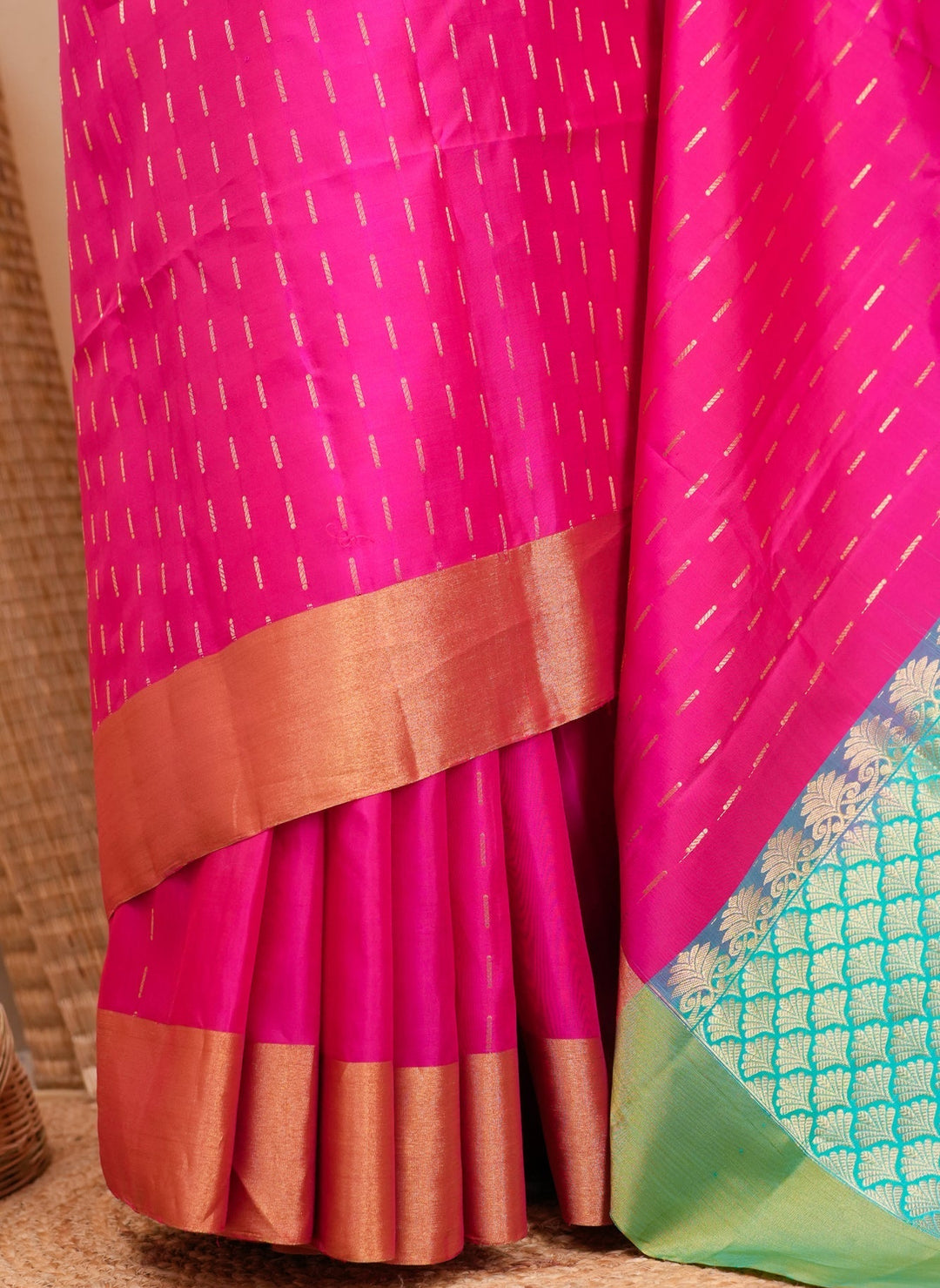 Hot Pink With Blue Kanjivaram Soft silk Handloom Saree Malar | SHOBITAM