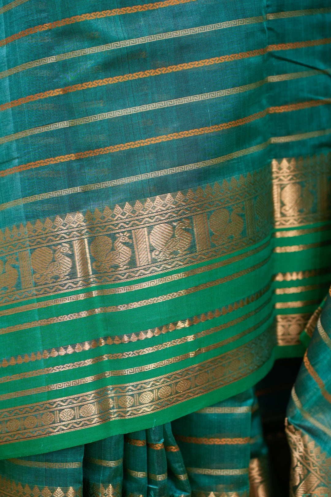 Turqoise Veldhari Kanchi Silk Cotton Handloom Saree Naina | SHOBITAM