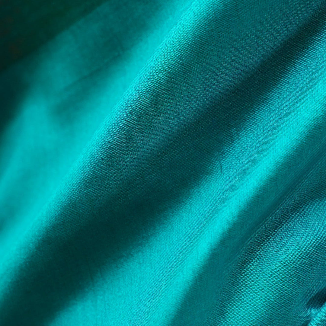 Turquoise Tussar Handloom Silk Saree | SILK MARK CERTIFIED | SHOBITAM