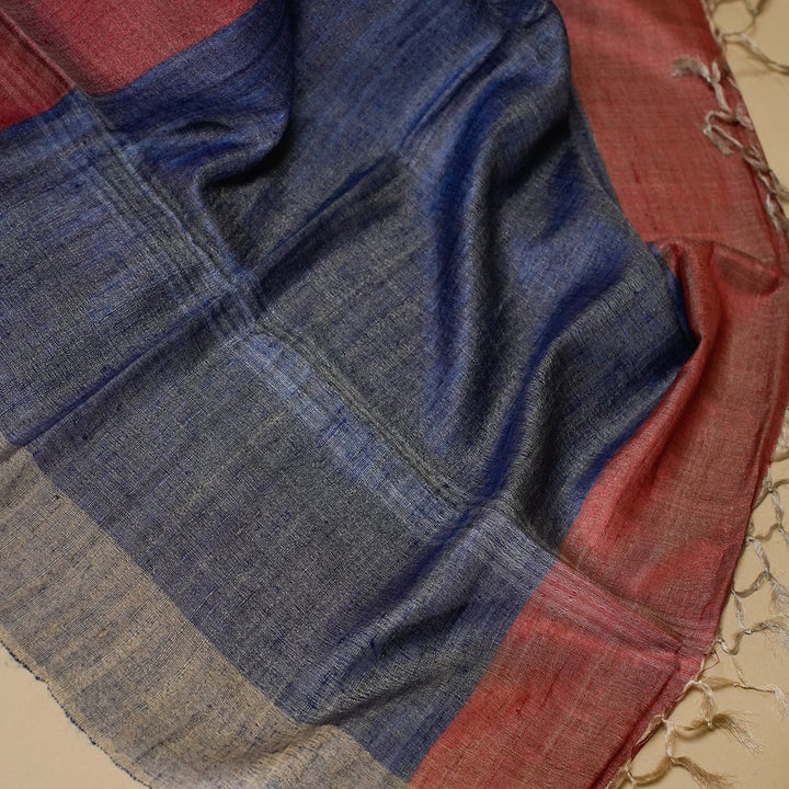 Onion Pink With Plue Handwoven Tussar Silk Saree | SILK MARK CERTIFIED | SHOBITAM