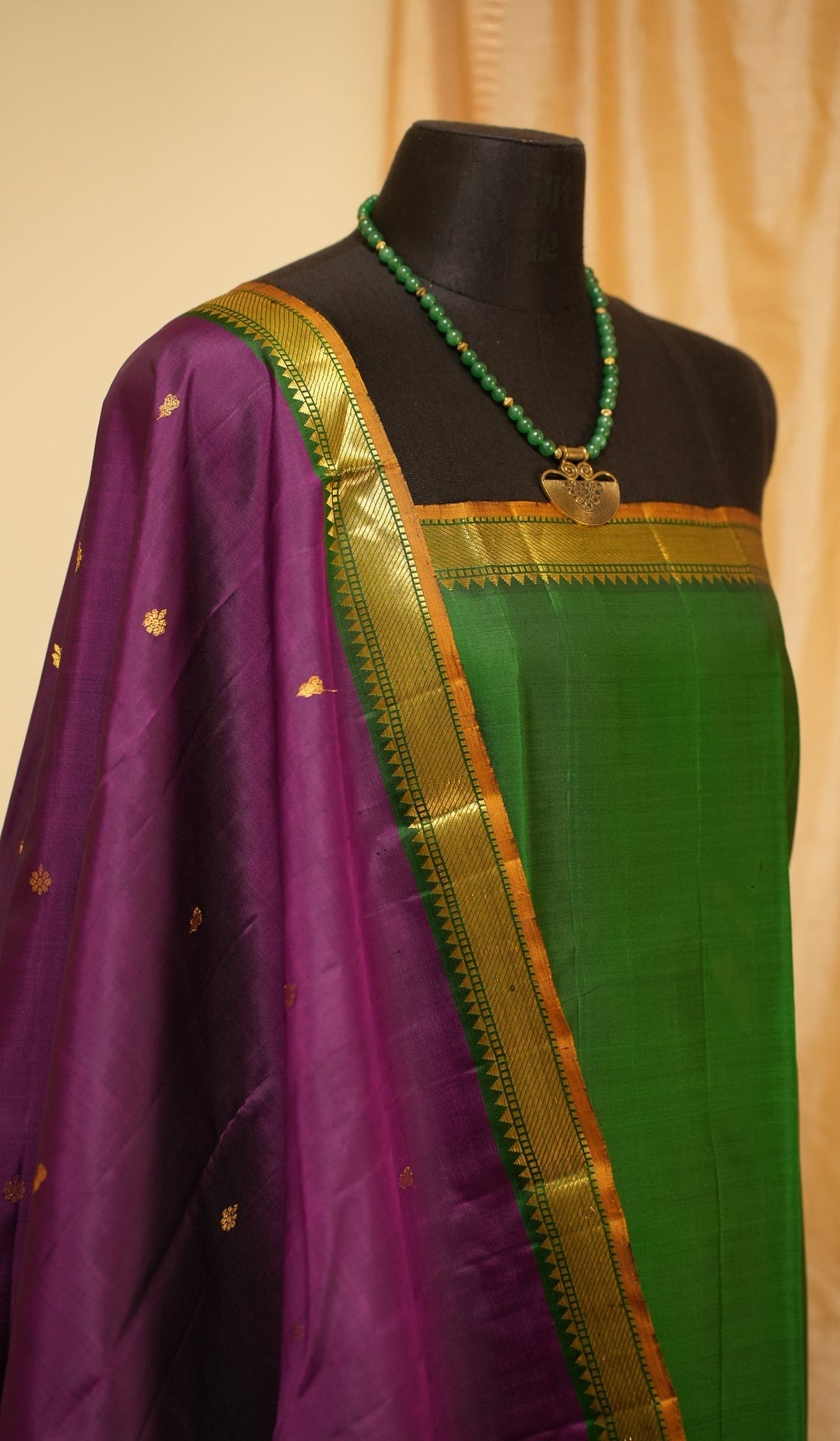 Purple With Green Kanjivaram Handloom Pure Zari Saree Vadamalli | SILK MARK CERTIFIED | SHOBITAM