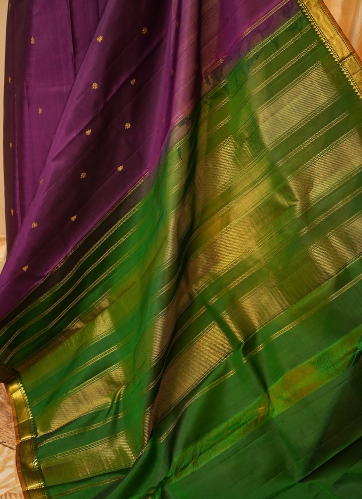 Purple With Green Kanjivaram Handloom Pure Zari Saree Vadamalli | SILK MARK CERTIFIED | SHOBITAM