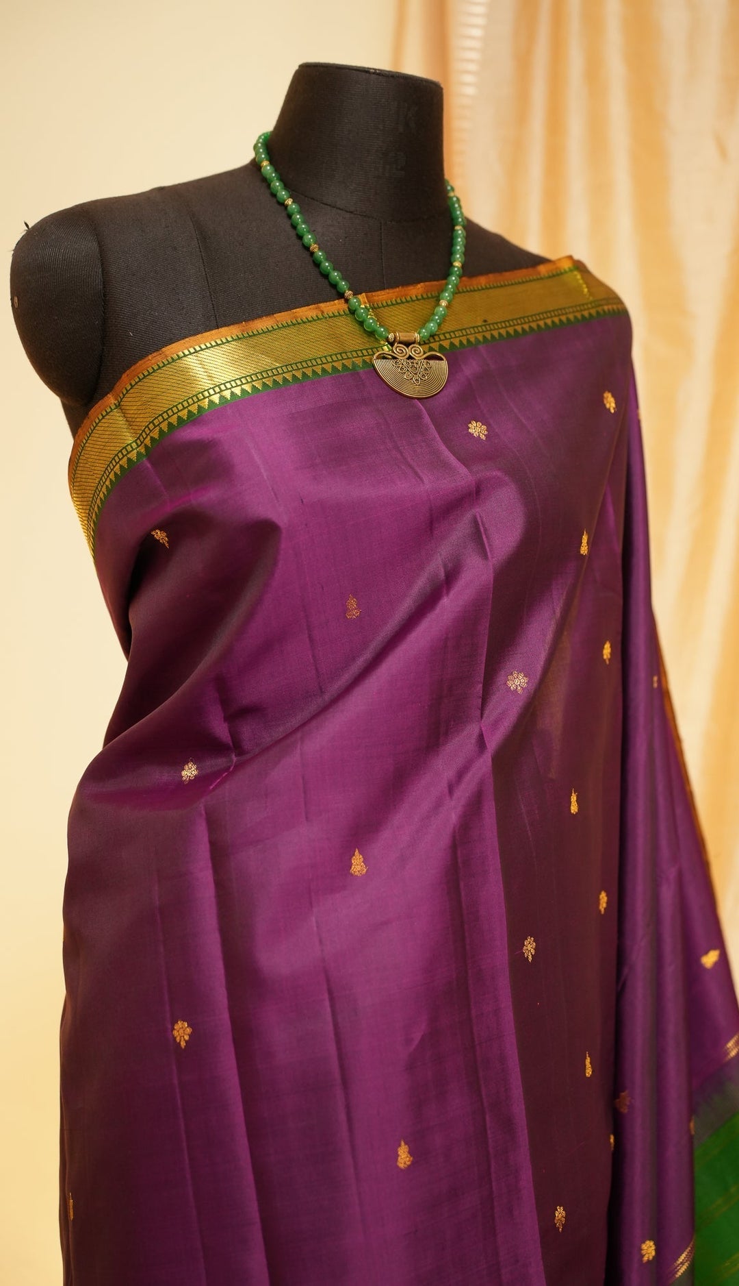 Purple With Green Kanjivaram Handloom Pure Zari Saree Vadamalli | SILK MARK CERTIFIED | SHOBITAM