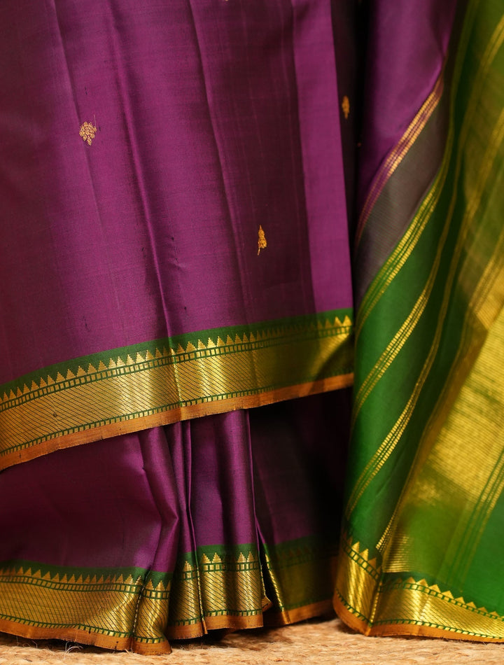Purple With Green Kanjivaram Handloom Pure Zari Saree Vadamalli | SILK MARK CERTIFIED | SHOBITAM