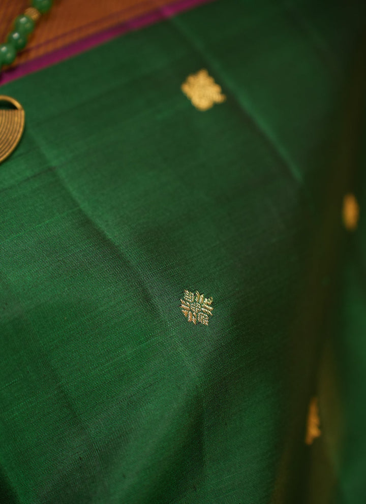 Green With Magenta Kanjivaram Handloom Pure Zari Saree Meenakshi | SILK MARK CERTIFIED | SHOBITAM