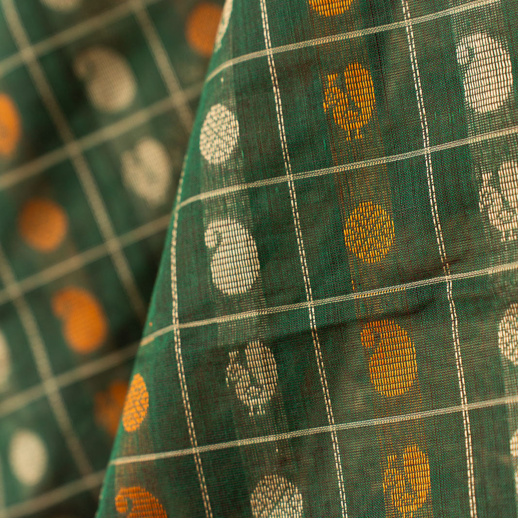 Forest Green 1000 Butta Kanchi Cotton Saree With Zari Kinaavu | SHOBITAM