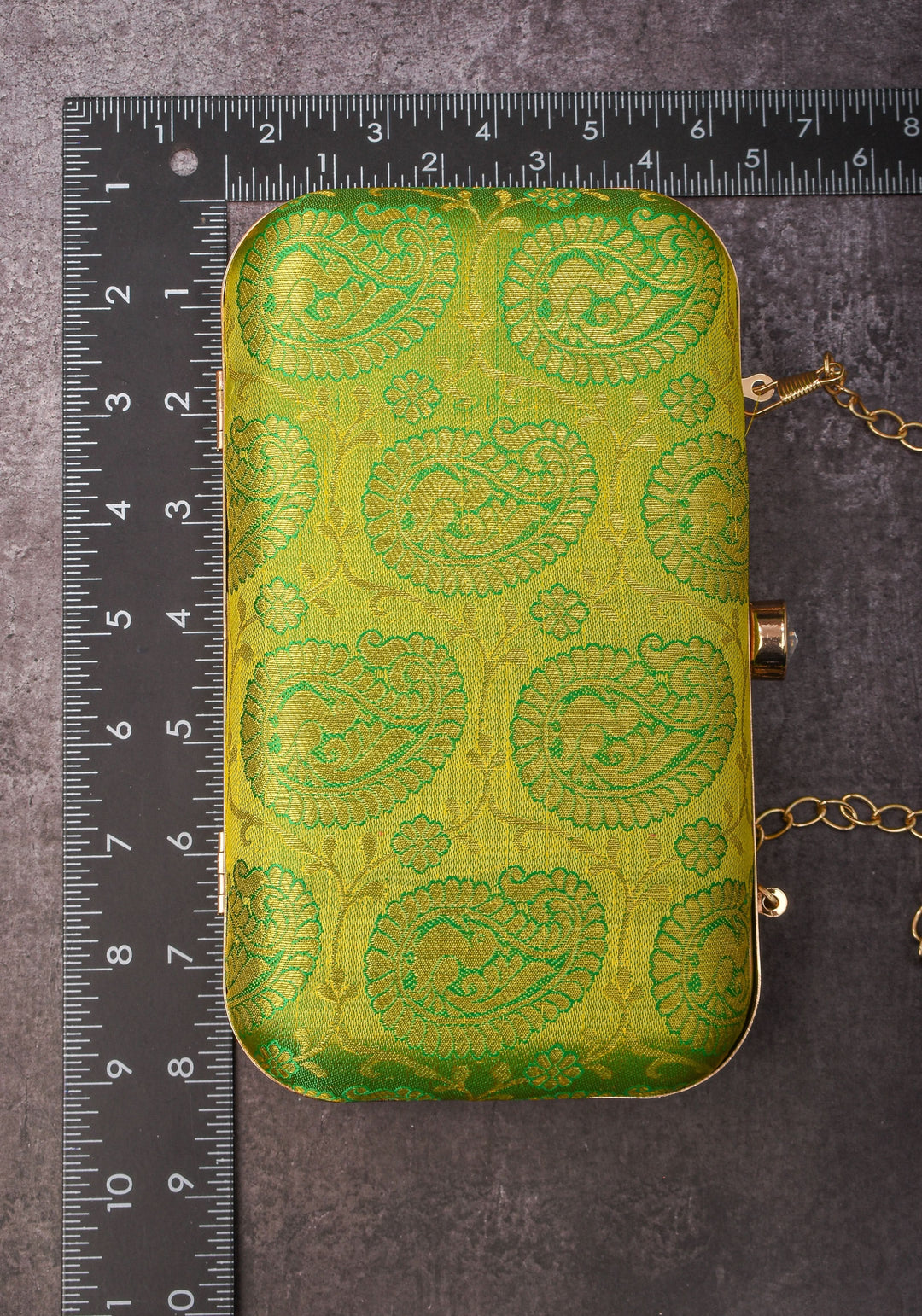 100% Pure Silk Brocade Kanjivaram Clutch in Dual Tone Lime Green
