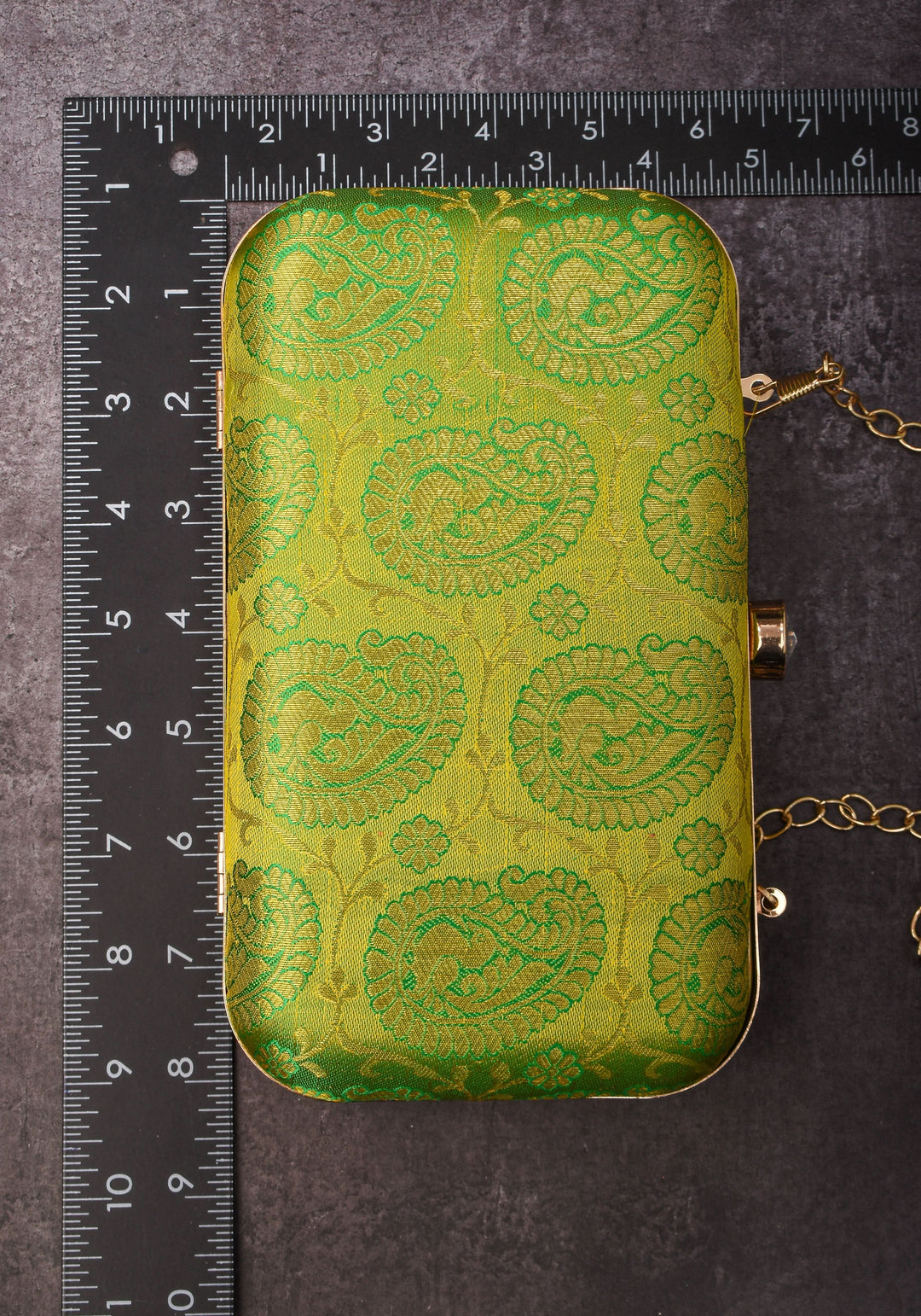 100% Pure Silk Brocade Kanjivaram Clutch in Dual Tone Lime Green