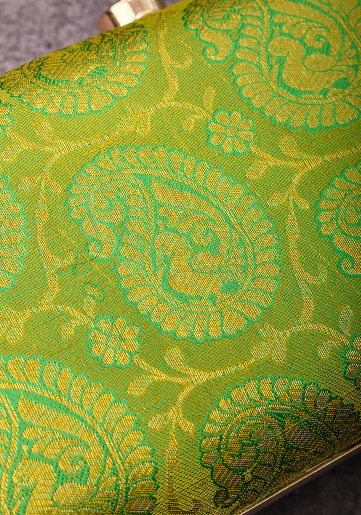 100% Pure Silk Brocade Kanjivaram Clutch in Dual Tone Lime Green