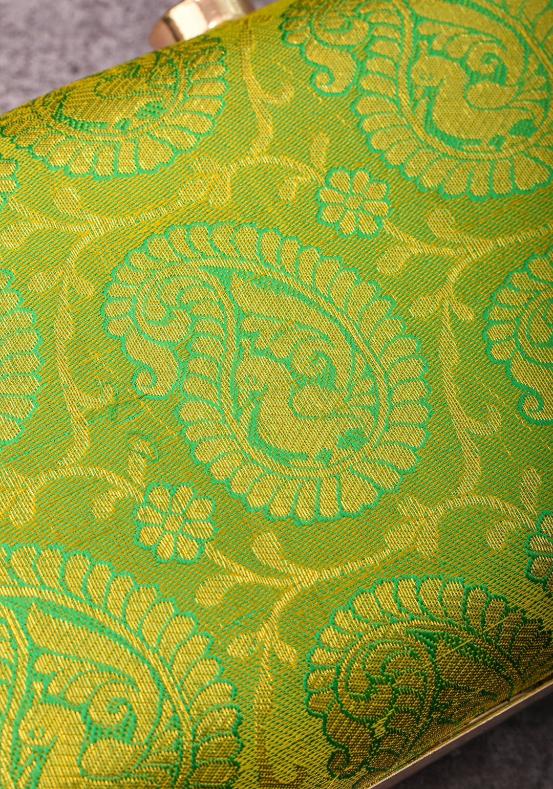 100% Pure Silk Brocade Kanjivaram Clutch in Dual Tone Lime Green
