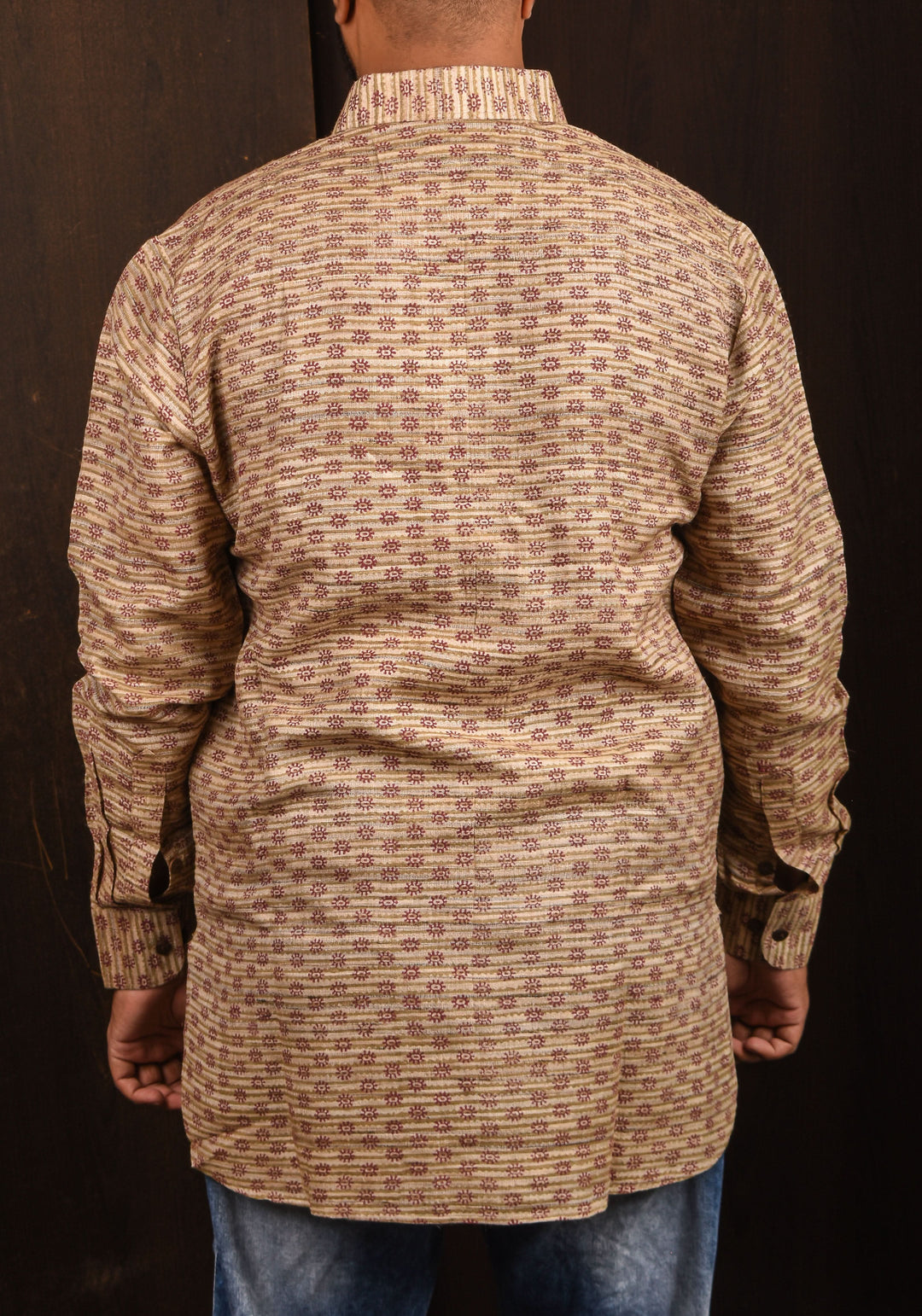 Tussar Silk Shirt in natural Color with Full Sleeve and subtle hand block prints