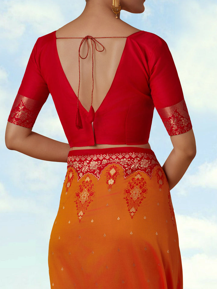 Amber Semi Banarasi Silk Blend Saree with Zari Woven Work | SHOBITAM