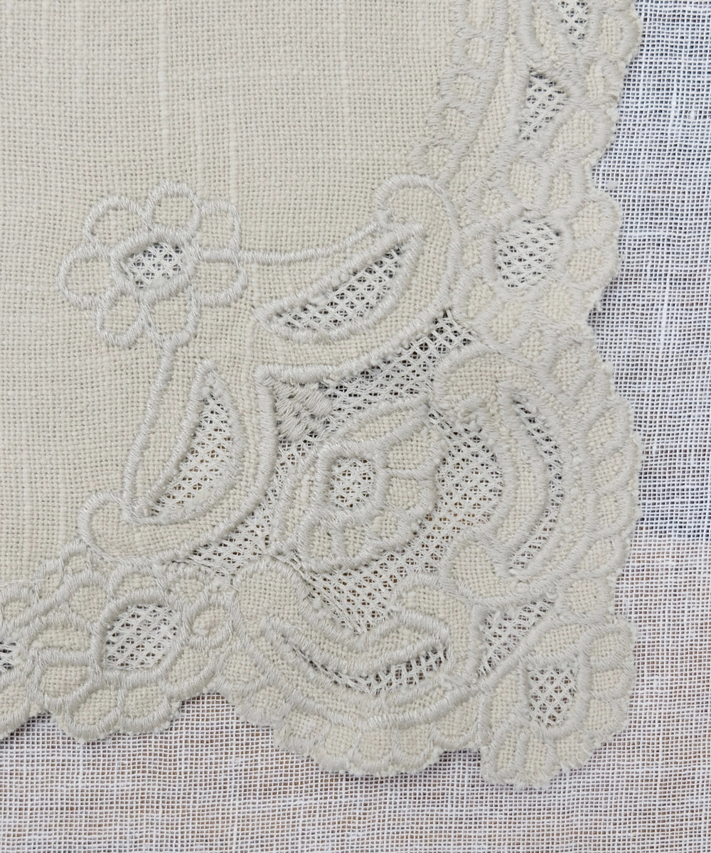 Set of 4 pcs Beige Cutwork Embroidered Cotton Slub Table Mats | SHOBITAM