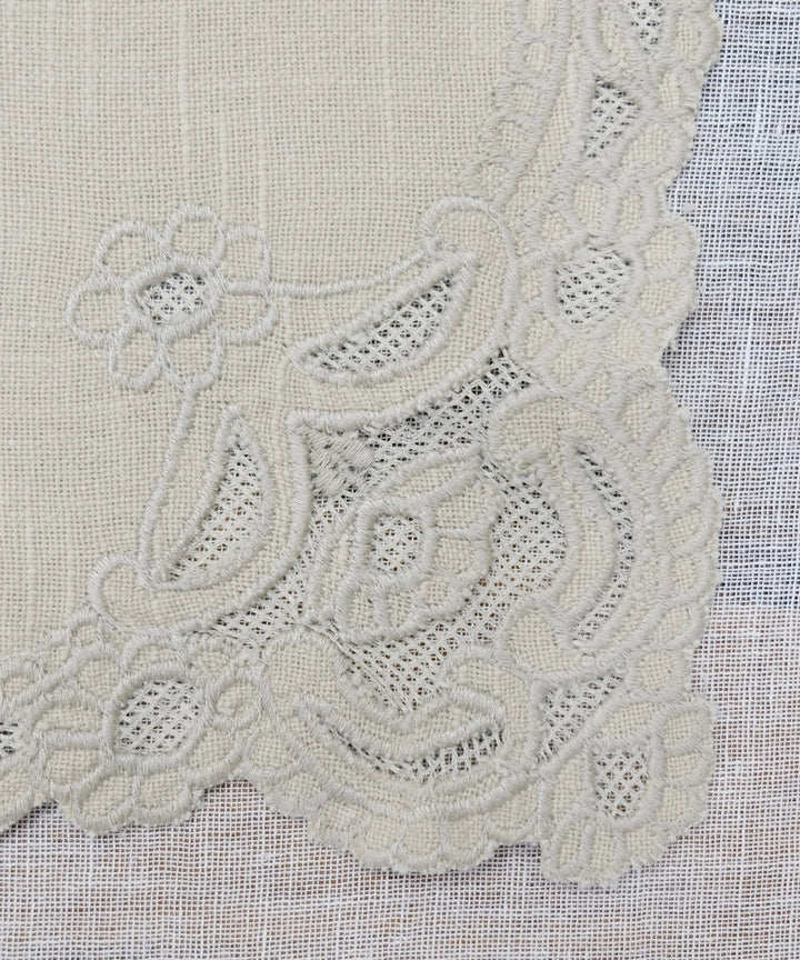 Set of 4 pcs Beige Cutwork Embroidered Cotton Slub Table Mats | SHOBITAM