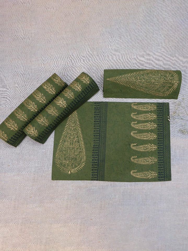 Set of 6 pcs Olive Hand Block Printed Cotton Canvas Table Mats