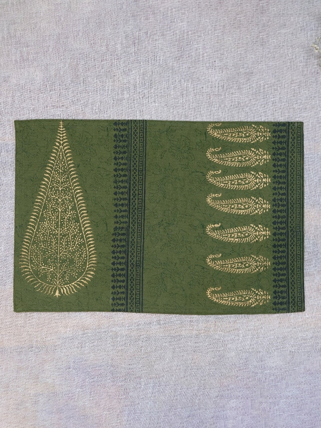 Set of 6 pcs Olive Hand Block Printed Cotton Canvas Table Mats
