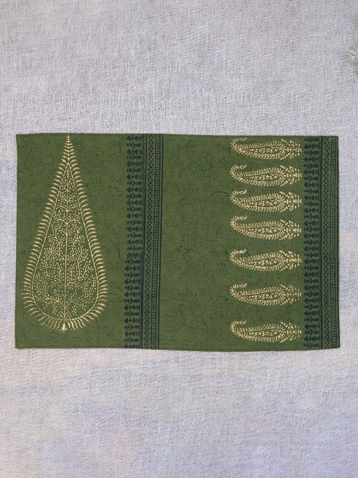 Set of 6 pcs Olive Hand Block Printed Cotton Canvas Table Mats